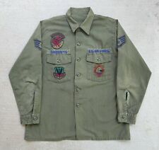 Vintage Military Shirt XL OG-507 Green Utility Long Sleeve Button Up Patches picture