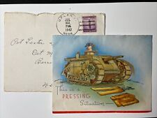 1942 WWII Military Tank Birthday Card PRESSING SITUATION vintage Greeting Card picture