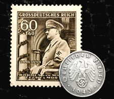 Rare Old WWII German War 1 Reichspfennig Coin & 60pf Stamp World War 2 Artifacts picture