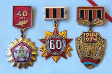 Soviet Vintage Victory Day Badges Lot of 3 USSR Army Veteran WW2 Memorial Pins