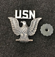 US Navy Enlisted USN Eagle Hat Cap Badge Silver Filled Screw Back Pin picture