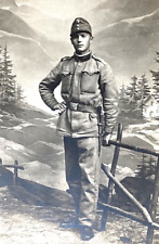 ORIGINAL WW1 AUSTRIA-HUNGARY KUK INFANTRYMAN w/BAYONET PHOTO POSTCARD RPPC 1917 picture