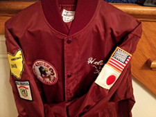 1970 USAF*MISAWA AIR BASE*JAPAN*SATIN JACKET SECURITY SERVICE MAPS,FLAGS,MT.FUJI