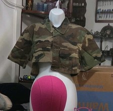 Military Woodland Camouflage Combat BDU-Style Camo Crop Top Short Sleeve Jacket