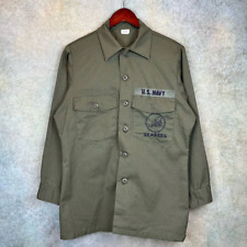 Vintage US Navy Seabees Shirt Mens Sz L Green OG 507 Vietnam Era 15.5 x 31  picture