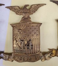 NY STATE 14th Militia M1881 HELMET PLATE New York with OUT Attachment Lugs/Wires