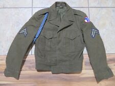 VTG 1940s Military IKE Eisenhower Jacket OD Green Wool 3 Patches 1 Braid Sz 34S picture