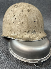 Vintage US Military Helmet Combat Distressed Worn w Mess Kit Silver Grey picture