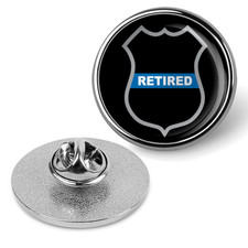 Law Enforcement Thin Blue Line Retired Police Badge Brooches & Pins - Silver