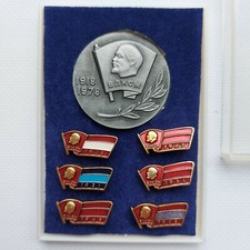 Badges of the Congress of the Komsomol set. Soviet vintage. Soviet Leader Lenin.