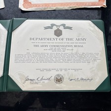 Army Commendation Medal Certificate, First Oak Leaf Cluster, With Documents