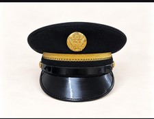 Black Military Officer Visor Cap – Gold Eagle Badge & Braided Band