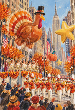 NYC Thanksgiving Day Parade Vintage Watercolor Style Print Poster New York 13x19