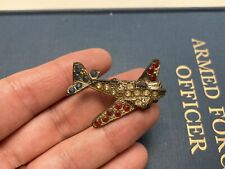 WW2 Patriotic Sweetheart Rhinestone Airplane Brooch Pin WWII Homefront Jewelry picture