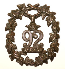 BRITISH MILITARY CAP BADGES, 92nd Regiment of Foot, Victorian, 1874-81
