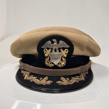 WW2 US Navy Officer Visor Cap US Navy Commander's Hat w/Cotton Khaki -Wolf-Brown