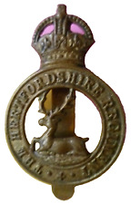 WW1 The Hertfordshire Regiment Cap Badge KC Brass Slider Antique Org picture