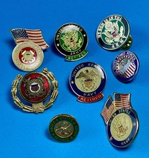 8 military services lapel pins and insignia Army Navy Coast Guard