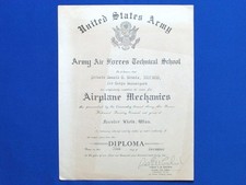 U.S Army Air Forces; Airplane Mechanic's Technical School Diploma (Dec 1942)