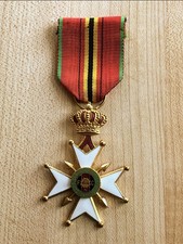 Belgium WWI National Federation Of Combattants Veterans Medal Enamel Cross Crown