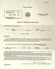 1943 WWII Selective Service Order To Report For Induction Draft Notice Document