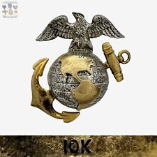 WWII 10K GOLD (not filled) MARINE CORPS EAGLE GLOBE ANCHOR INSIGNIA STERLING HH picture