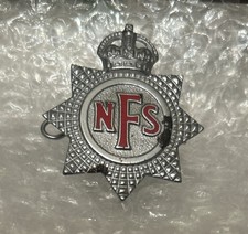 Vintage British NFS CAP BADGE - NATIONAL FIRE SERVICE - WW2 ERA Kings Brigade