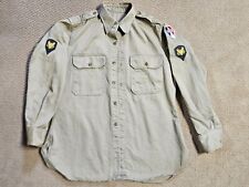 Vintage 1950 US Army Military Khaki Uniform LS Sleeve Shirt w/ Patches Men's Med picture