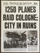 WW2 1942 NEWSPAPER/POSTER 1 PAGE(2 SIDED)1250 PLANES RAID COLOGNE, CITY IN RUINS