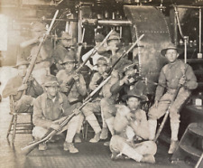 WW1 U.S. ARMY ARMED INFANTRY SOLDIERS ON A U.S. BATTLESHIP  PHOTO POSTCARD RPPC picture
