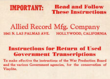 Hollywood California Vinylite Allied Record Company Government WWII  picture