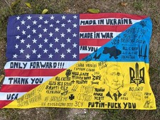 The Ukrainian flag with veterans' signatures. Glory to Ukraine.🇺🇦