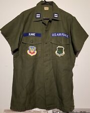 VTG USAF OG 107 Sateen Cotton Shirt Size 16 1/2 x 32 Short Sleeve PATCHES picture