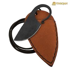 Hunting Pocket Knife Hand Forged Celtic Blade with Necklace Leather Sheath Tan picture