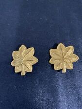 Pair Of WWII US Army Major Leaf Rank Insignia Device Uniform Size Pins Heavy picture