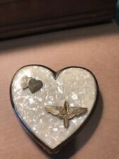Vintage WW2 Sterling US Air Force Yvonne & Harvey Sweetheart Heart Shape Compact picture