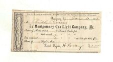 MONTGOMERY ALABAMA,CONFEDERATE CIVIL WAR ERA,JAN 1862,GAS LIGHT CO. PAY RECEIPT picture