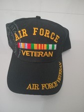 New U.S. AIR FORCE Veteran Hat embroidered Black Adjustable Vietnam Vet w Ribbon