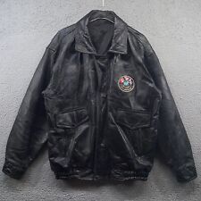 WWII D-Day 60th Anniversary Patch Leather Jacket Adult XL Black Veteran Mens picture