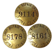 1940's PACIFIC SHIP REPAIR INCORPORATED #8161 VINTAGE WWII BRASS 3 PIN BADGES