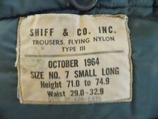 Shiff & Co. Inc. Military Flight Trousers Nylon Type III Gray Vintage 1964 EUC picture