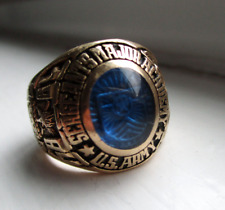 US Army 10K Solid Gold Ring Sergeant Major Academy Mens 10.5-10.75 Blue Gemstone picture