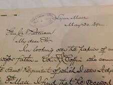 472 Gen Ben Peach Lynn Mass Letter to Gen Patterson 1892 Ref. Col Coffin Estate  picture