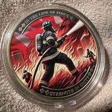 “Firefighter” Silver Collectible Coin “In The Line Of Fire, Bravery And Service”