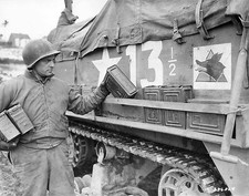 WWII Photo US Armor Unlucky 13 Loading Ammo Boxes  WW2 B&W World War Two / 1311