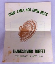 1954 Vintage US Army Camp Zama Japan NCO Open Mess Thanksgiving Buffet Menu