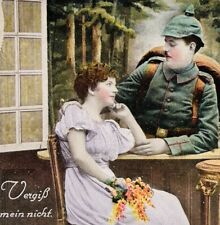 WW1 German Used Postcard Feldpost “Forget Me Not” April 1917 Soldat + Fraulein picture