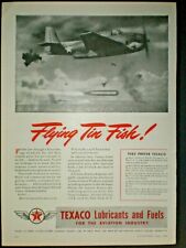 1943 NAVY PLANE FLYING TIN FISH TORPEDOES WWII vintage TEXACO Trade print ad picture