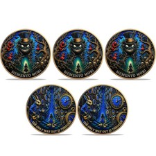 5pcs Novelty Dark Fantasy Alice in Wonderland Memento Mori Stoic Challenge Coin